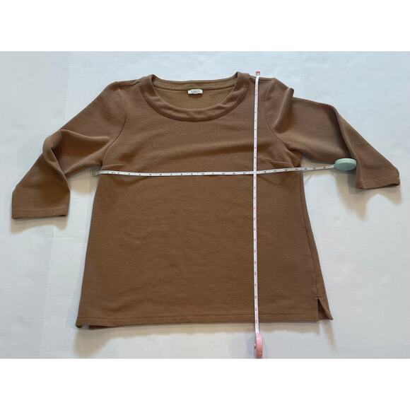 Talbots Cotton Blend Camel/Tan 3/4 Sleeve Textured Pullover Round Neck Top, M - Picture 9 of 12